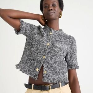 J. Crew Large Cropped Fringe Trim Lady Jacket in Marled yarn Workwear
